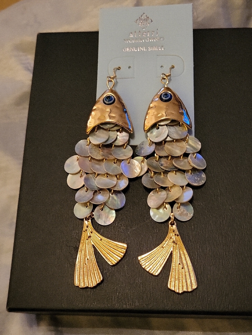 Atterri Gold-Tone Mother-of-Pearl Fish Drop Earrings Bnwt Ta